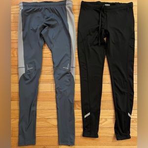 Lot 2 FILA & CHAMPION Black Gray Running Compression Leggings Ankle Zippers S